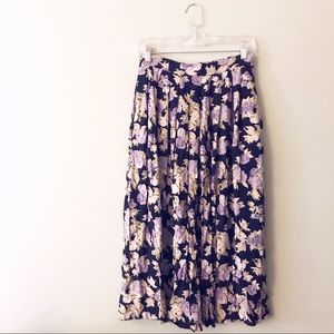 [Vintage] Purple Floral Midi Skirt with Pockets
